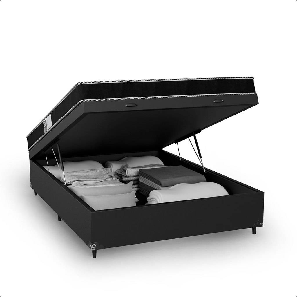 Cama Box Baú Viúva + Colchão D20 - Couro Preto