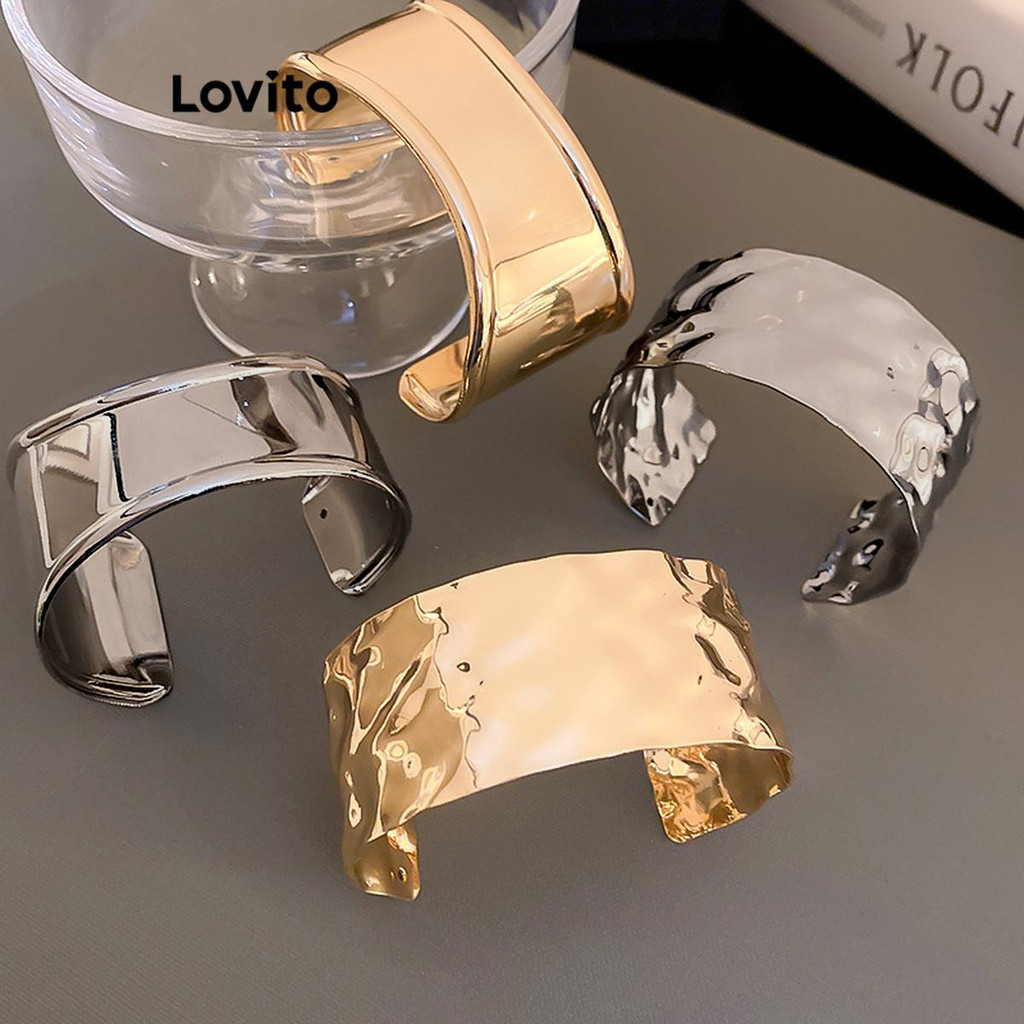 Lovito Pulseira Elegante larga pregas irregulares superfície brilhante Pickleball Mulheres LFA70009 em Oferta na Shopee