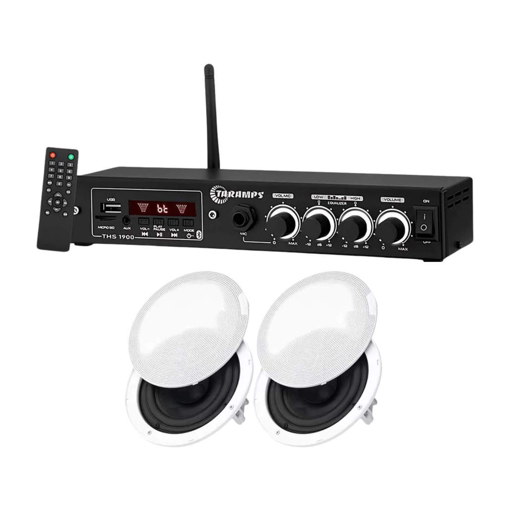 COMP Kit Amplificador THS 1900 Receiver + 2 Pares de Arandela 6" 40 Watts RMS Branca Taramps