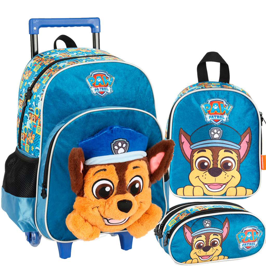 Kit Mochila de Rodinha Patrulha Canina 3D Lancheira Térmica Estojo triplo Luxcel Original
