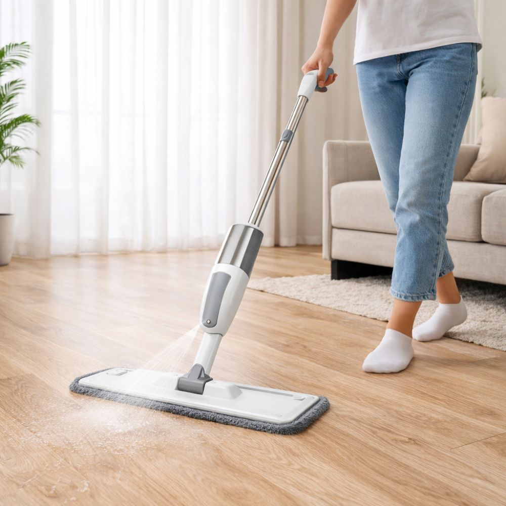 Rodo Mágico Mop Spray Inox Esfregão Reservatório Limpa Seca