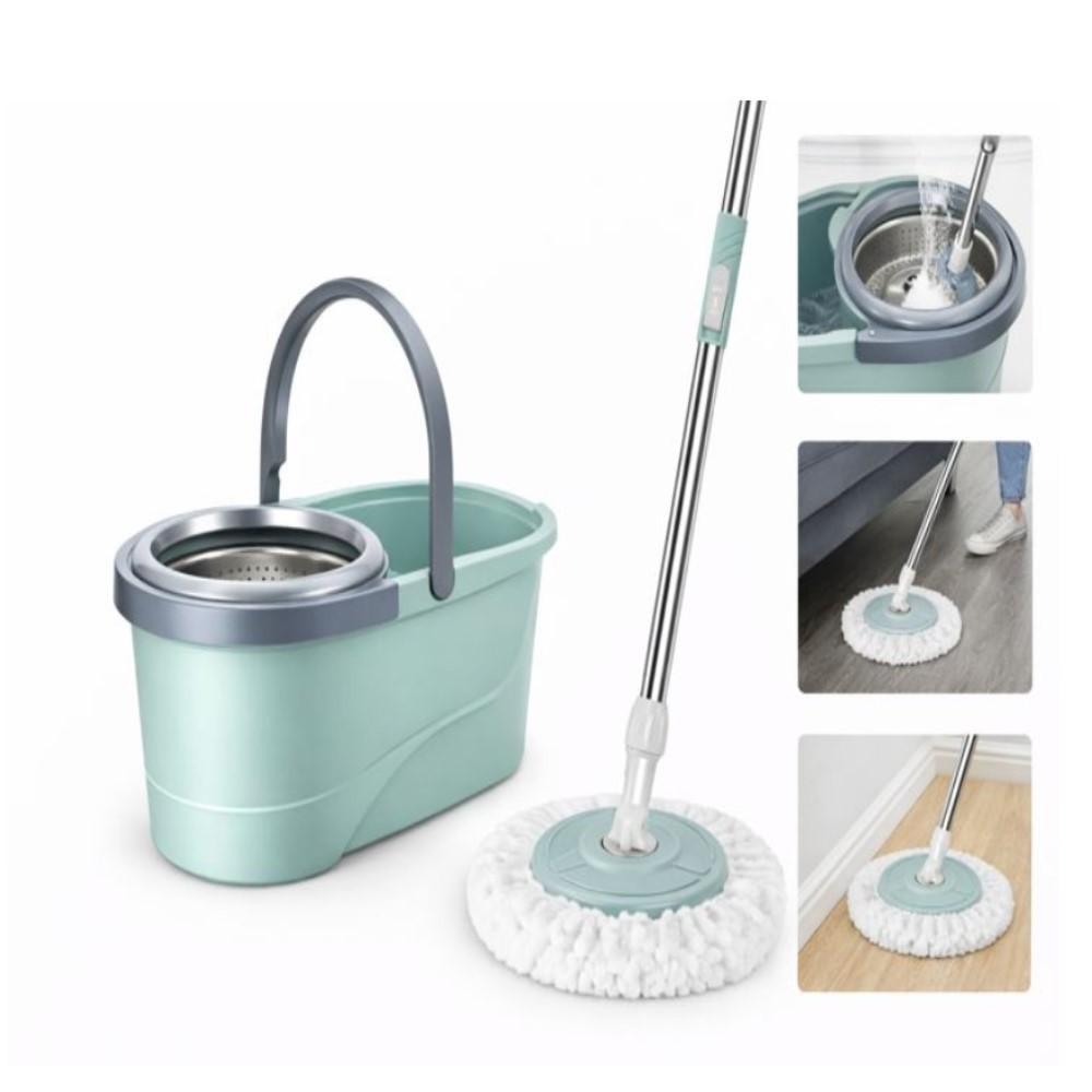 Mop Giratório 360 com Balde Duplo 12L Rodinhas + Refil Microfibra Esfregão Inox