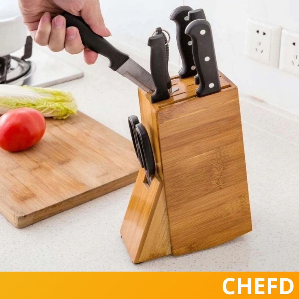 Organizador de Facas Cepo Bambu Anti Fungos Suporte Tesouras Faqueiro Antiderrapante