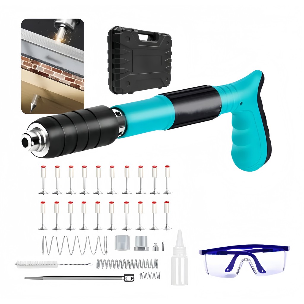 Pistola de Fixação Direta + 20 Pinos Prego para Drywall, Concreto e Alvenaria – Ferramenta de Impacto Manual