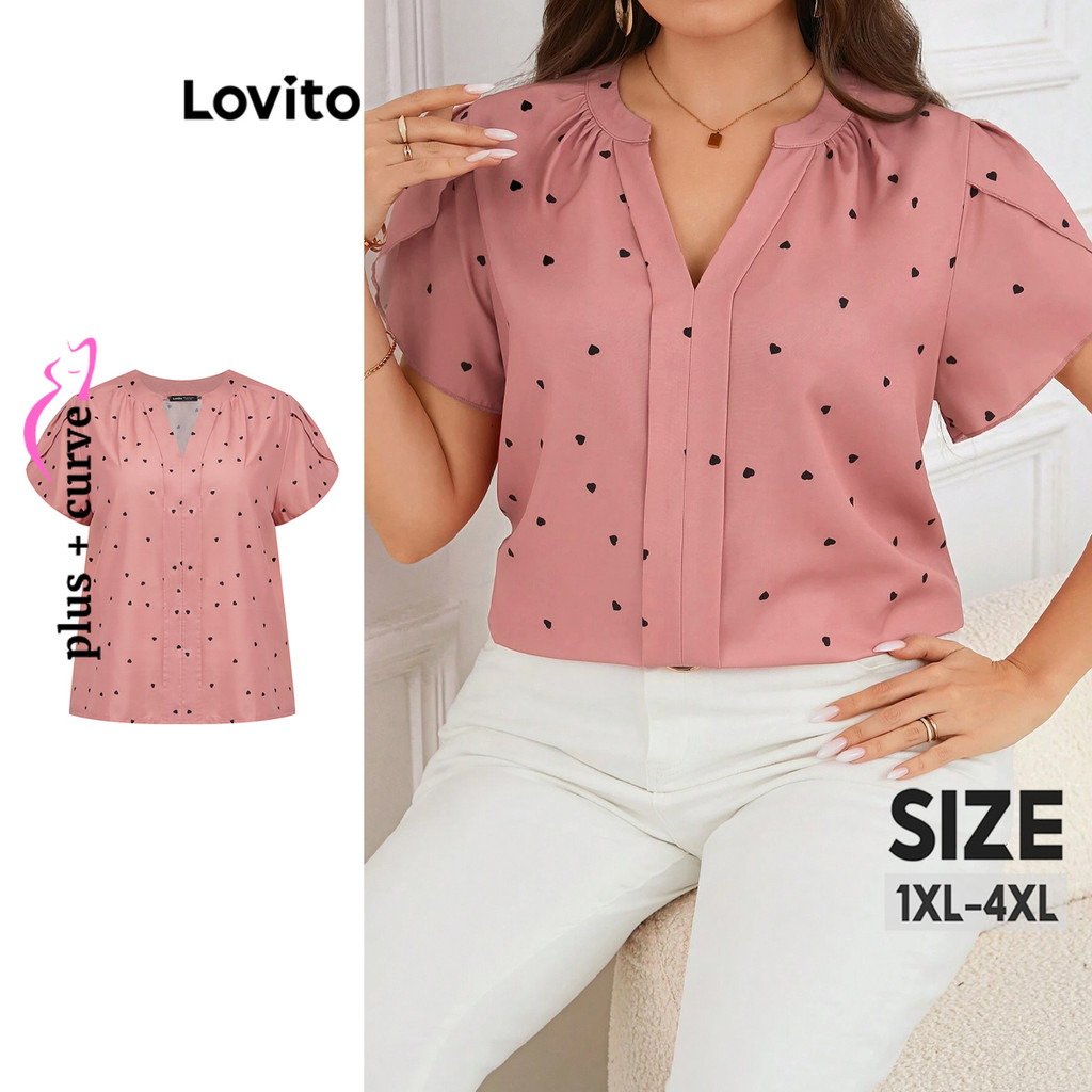 Lovito Blusa Curva Plus Size Elegante Blusa De Coração Em Formato De Coração Para Mulheres LBL18288 em Oferta na Shopee