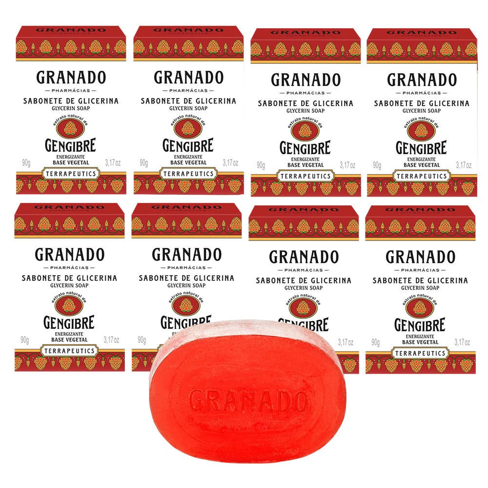 Kit 8 Sabonete Phebo Granado Gengibre Energizante Glicerina Vegetal Natural em Barra 90g
