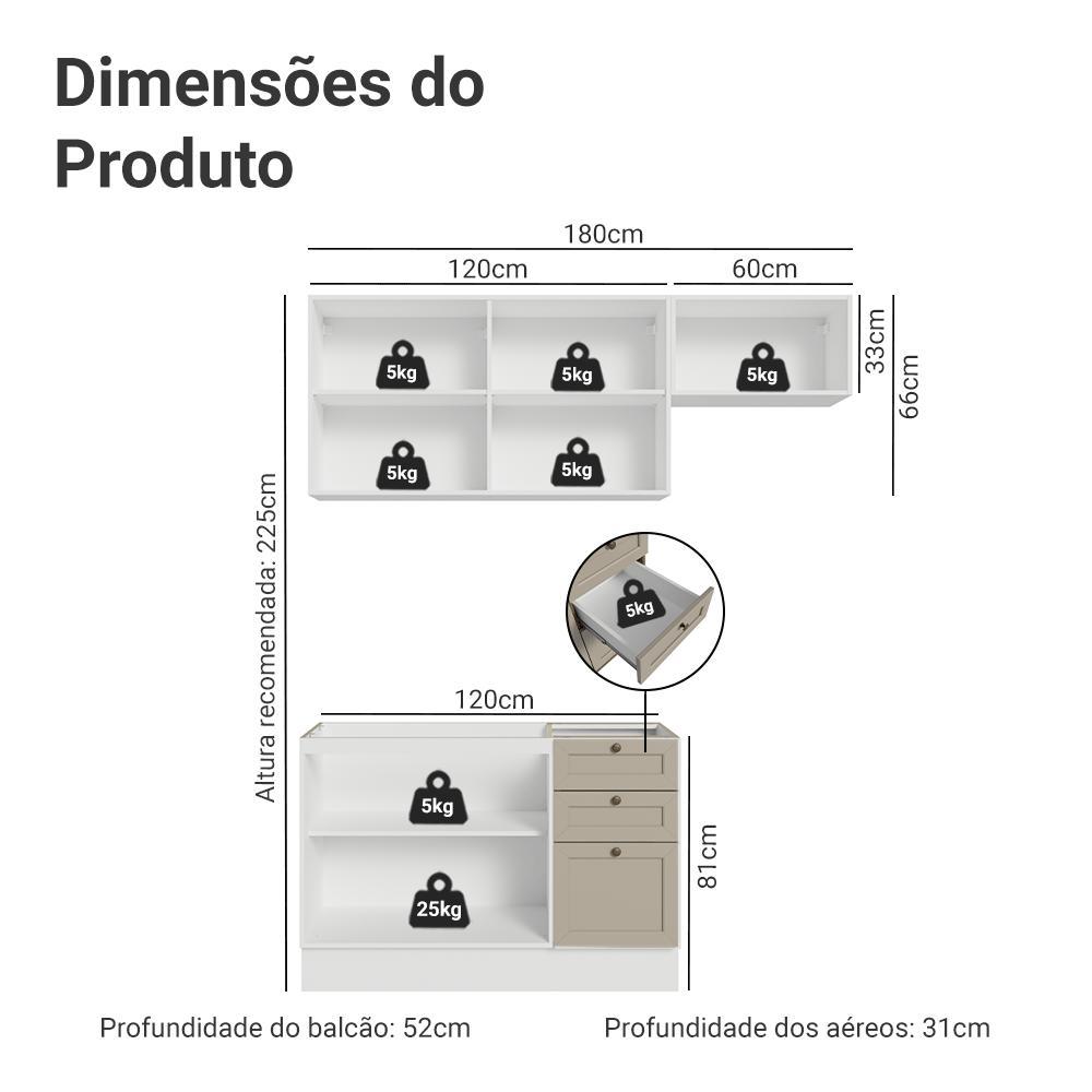 Armário de Cozinha Compacta 180 cm Branco/Crema Vik Madesa 02 · foto 2