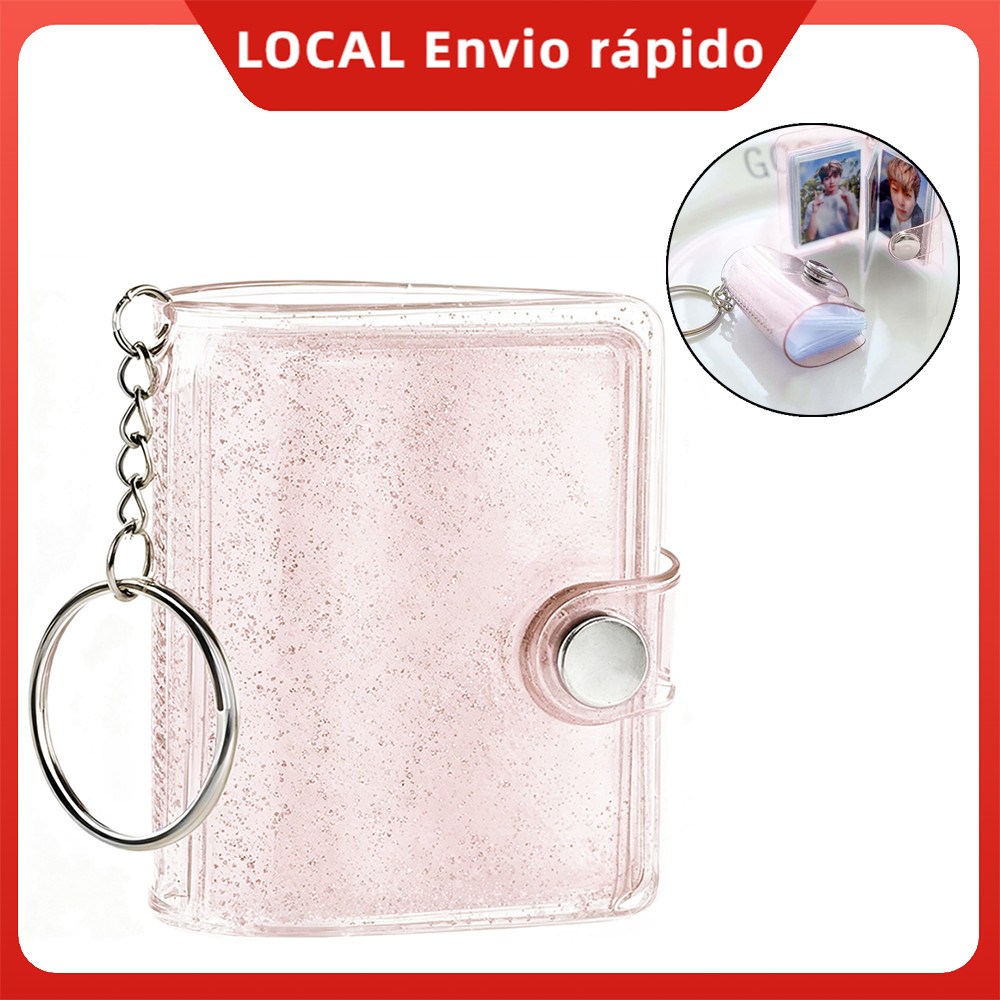 Mini Porta-Retratos para Chaveiro, Rosa, 4.8x6.2 cm, para Colecionar Cartões, Bilhetes e Fotos