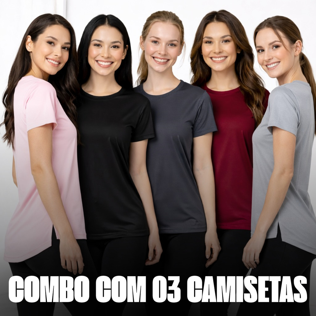 Kit 3 Blusas Academia Dry Fit Camisa Caminhada Musculação Treino camiseta tapa bum bum Feminina em Oferta na Shopee