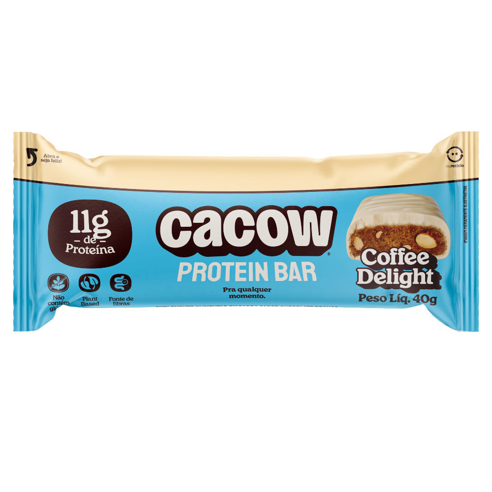 Barra de Proteína Vegana Protein Bar Cacow Sabor Coffe Delight com 11g de Proteína 40g