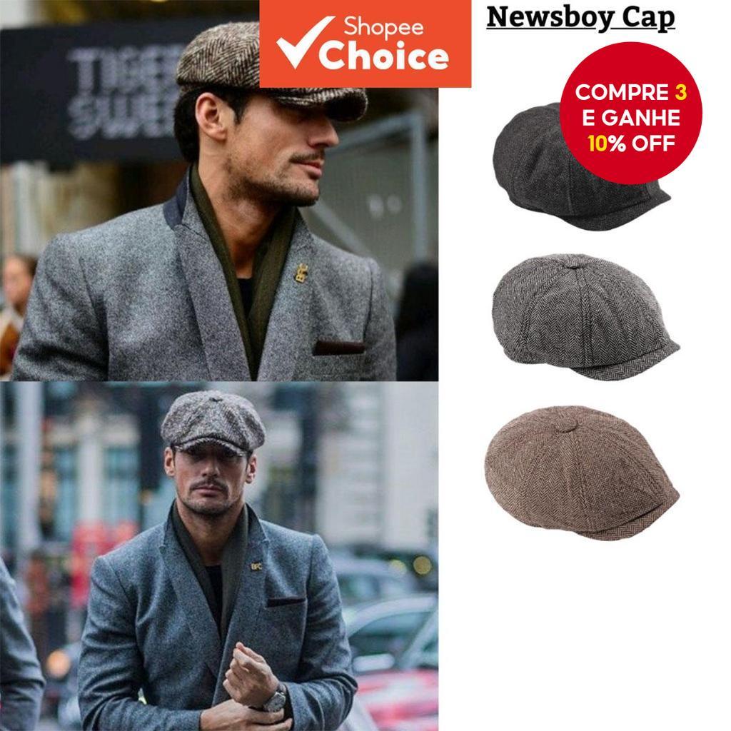 Boina Masculina Chapéu Jornaleiro Boné De Lã Plana Retrô Golfe Casual Estilo Vintage