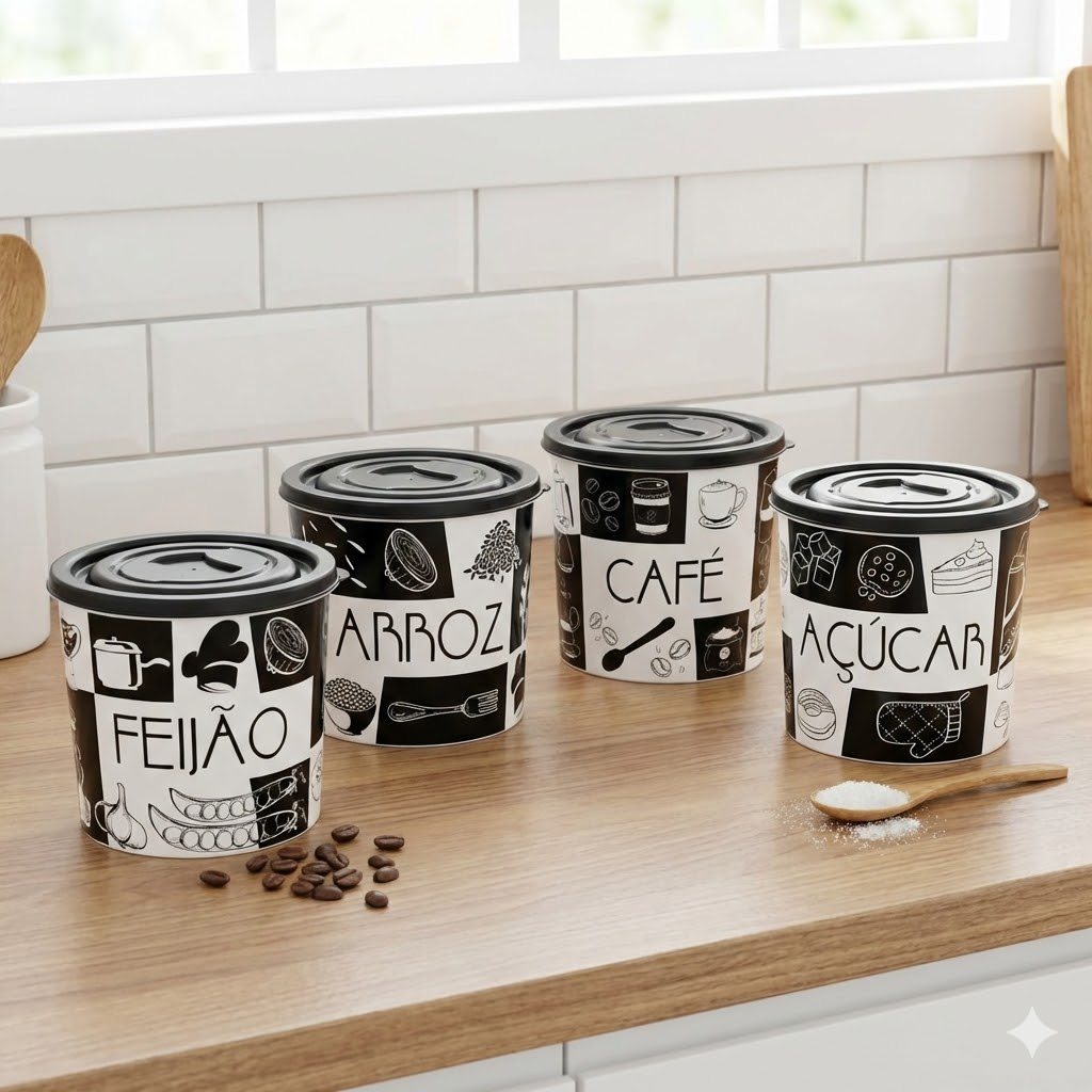 Kit 4 Potes Hermético Plástico 2L Arroz Feijão Açúcar Café Mantimentos Cozinha Organização em Oferta na Shopee