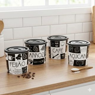 Kit 4 Potes Hermético Plástico 2L Arroz Feijão Açúcar Café Mantimentos Cozinha Organização em Oferta na Shopee