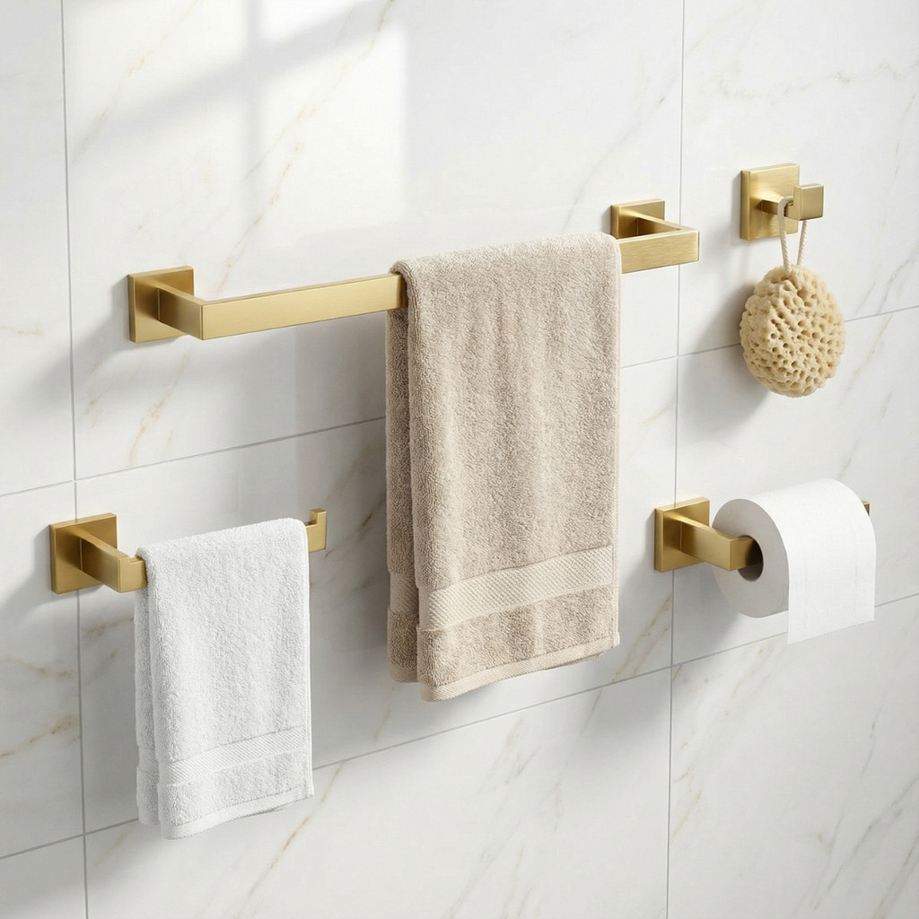 Kit 4 Acessórios Banheiro Inox Flat Lavabo Organizado e Fixação Sem Corrosão