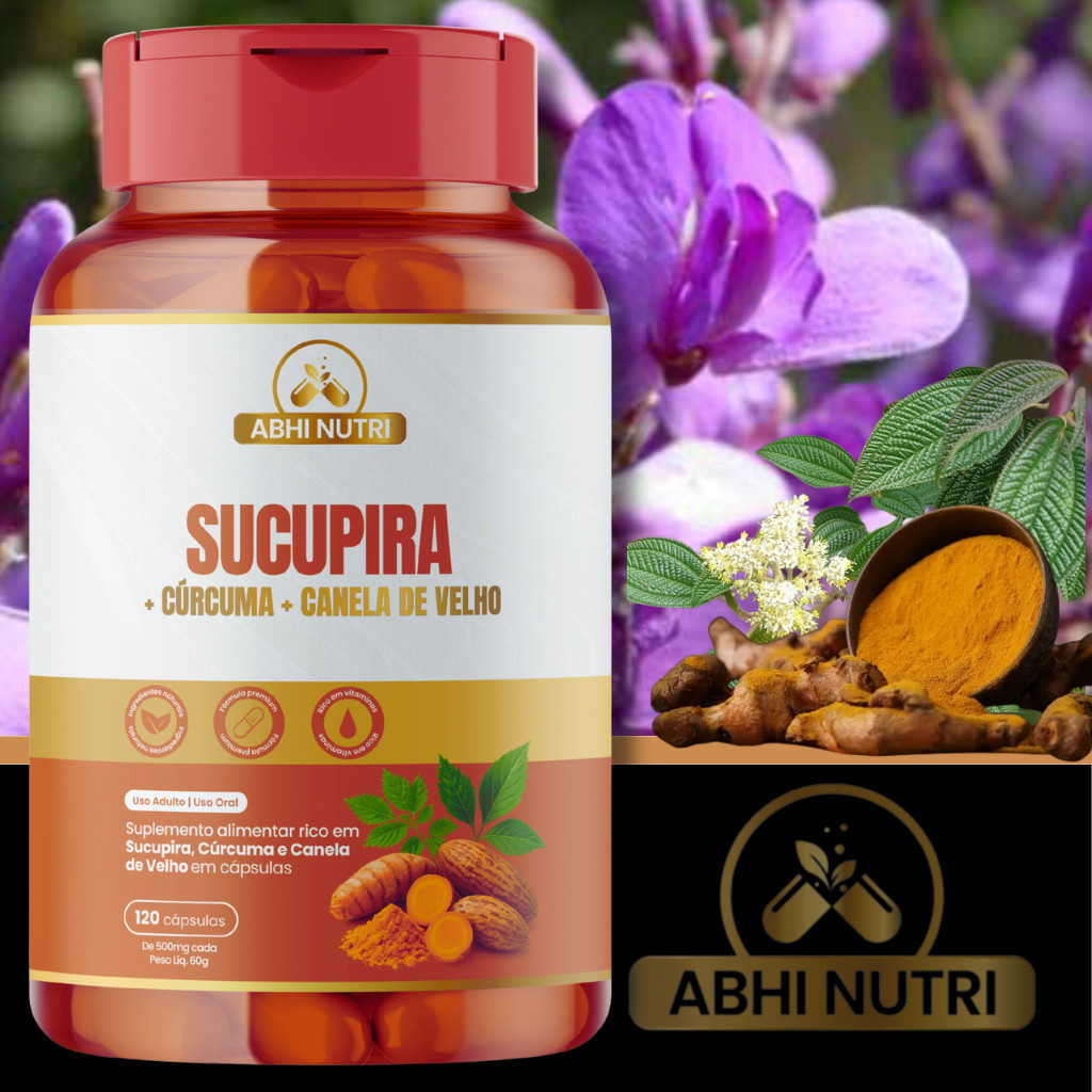 Sucupira + Curcuma + Canela de Velho - 120 Cápsulas de 500 mg - Kits Com 1, 2 e 3. ABHI Nutri em Oferta na Shopee