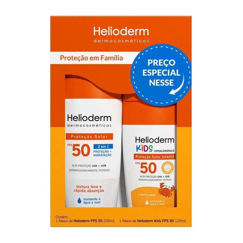 Kit Protetor Solar Helioderm FPS 50 200mL + Kids FPS 50 120mL