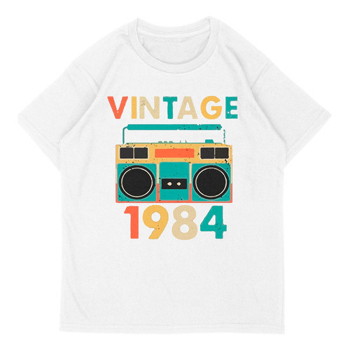Camiseta Unissex em Algodão Camiseta Camisa 30.1 Estampada 100% Algodão Vintage 1984 Radio Anos 80 Envio Imediato Premiu