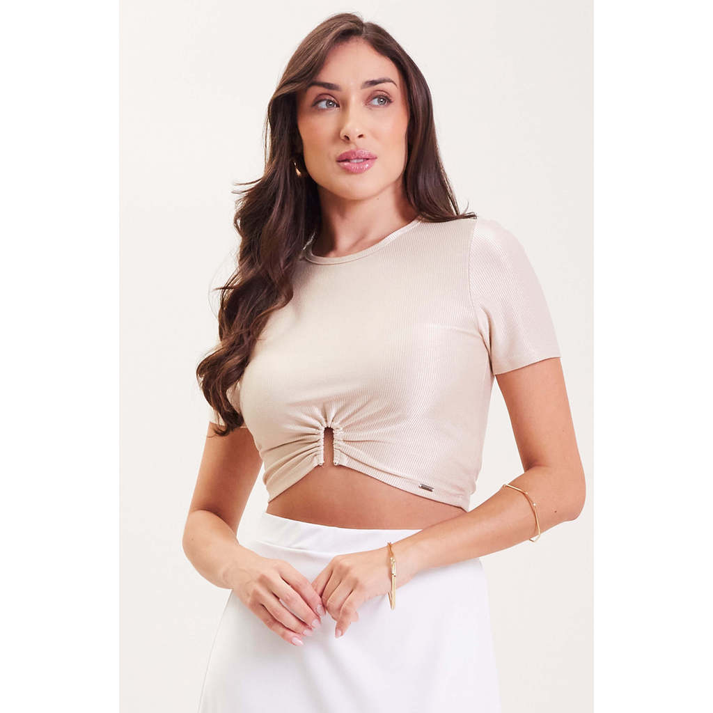 Blusa Feminina Com Amarração Frontal Marialícia Bege