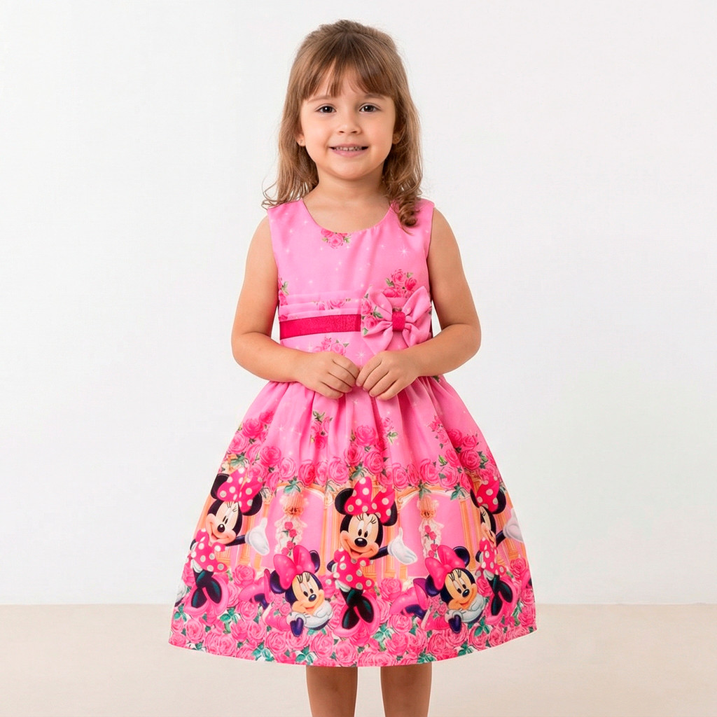 Vestido Rodado Infantil Temático Personagens Aniversário Laço