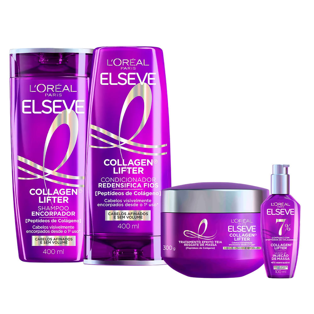 Kit Elseve Shampoo + Condicionador + Máscara Capilar + Leave-In Colágeno Lifter em Oferta na Shopee