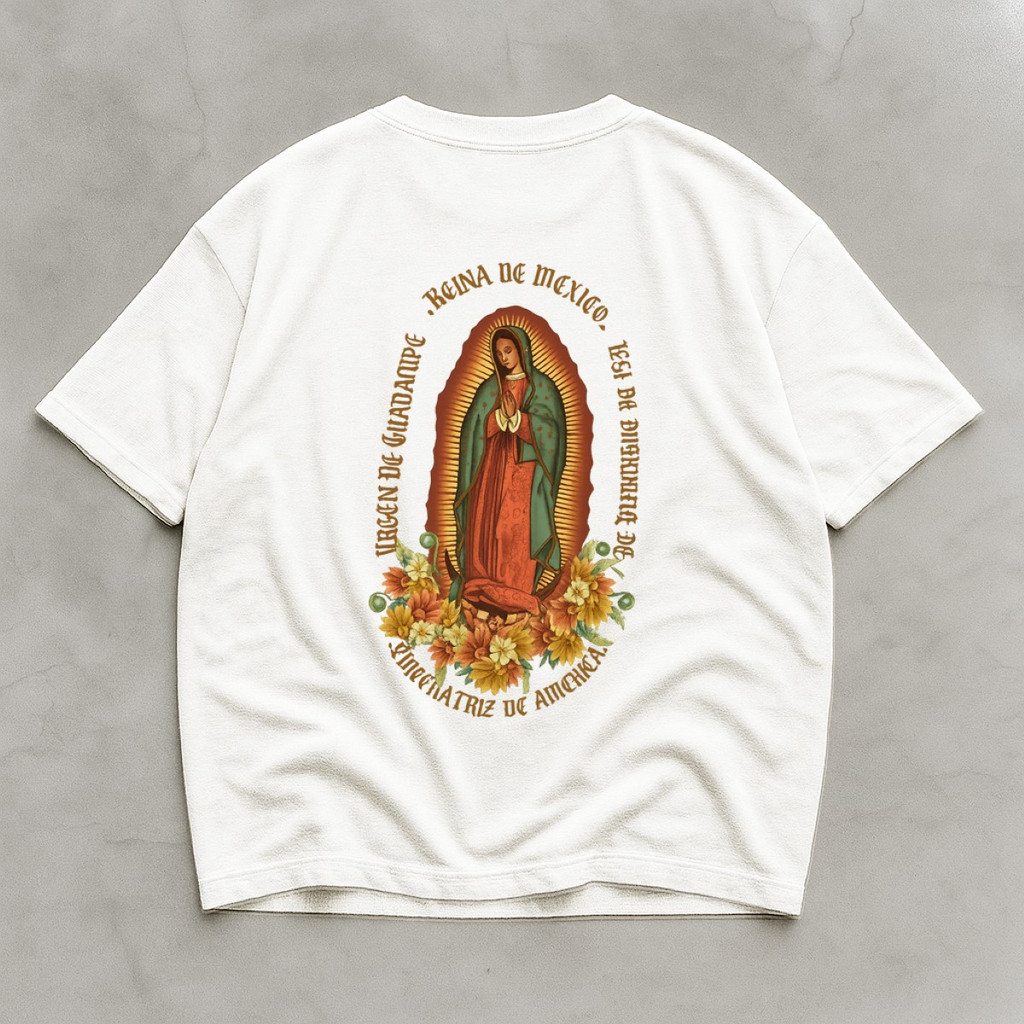 Camiseta Masculina Oversized Streetwear Religiosa Guadalupe