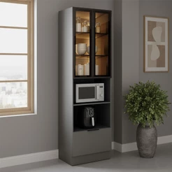 Paneleiro Lumina 2 Portas 1 Gaveta com Vidro Cinza - Telasul