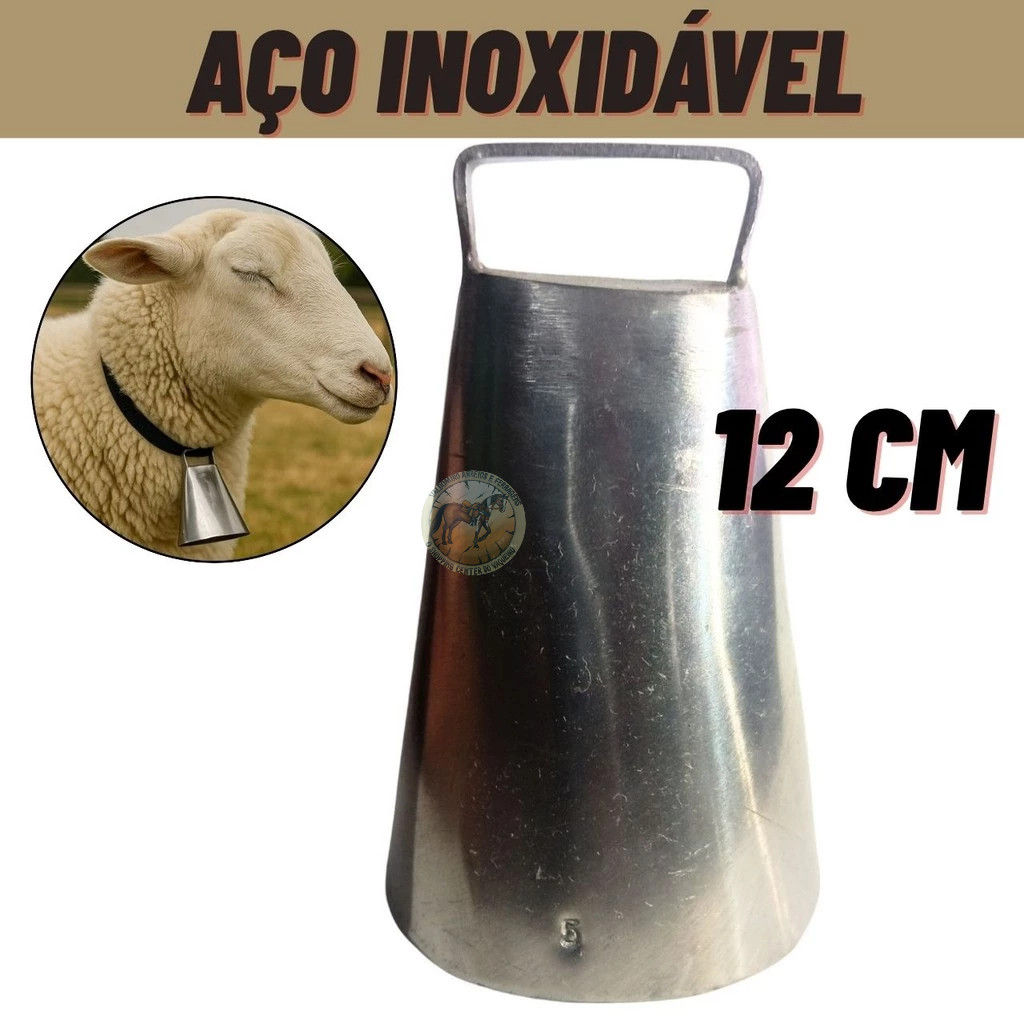 Sino Para Cabras Latão Inox Sincerro Pequeno Bode Cabritos Bezerros Garrotes Boi Vaca 12cm