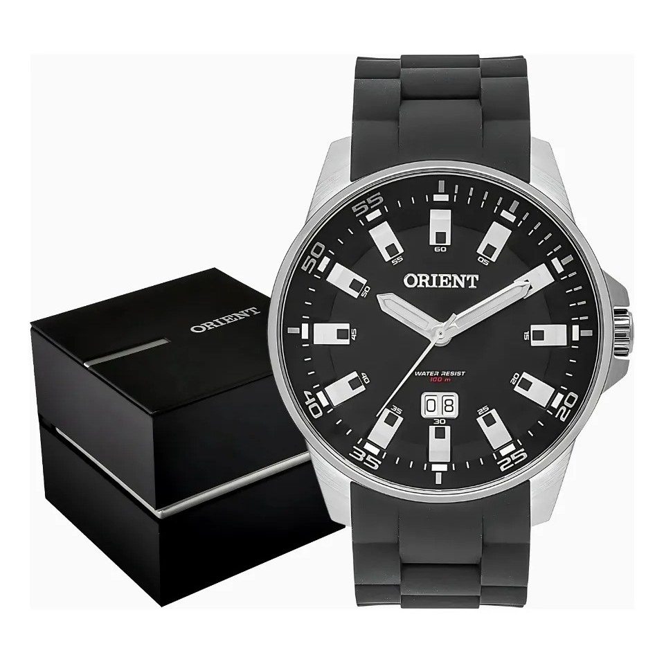 Relógio Orient Masculino Preto Mbsp1031 Pulsiera Silcone