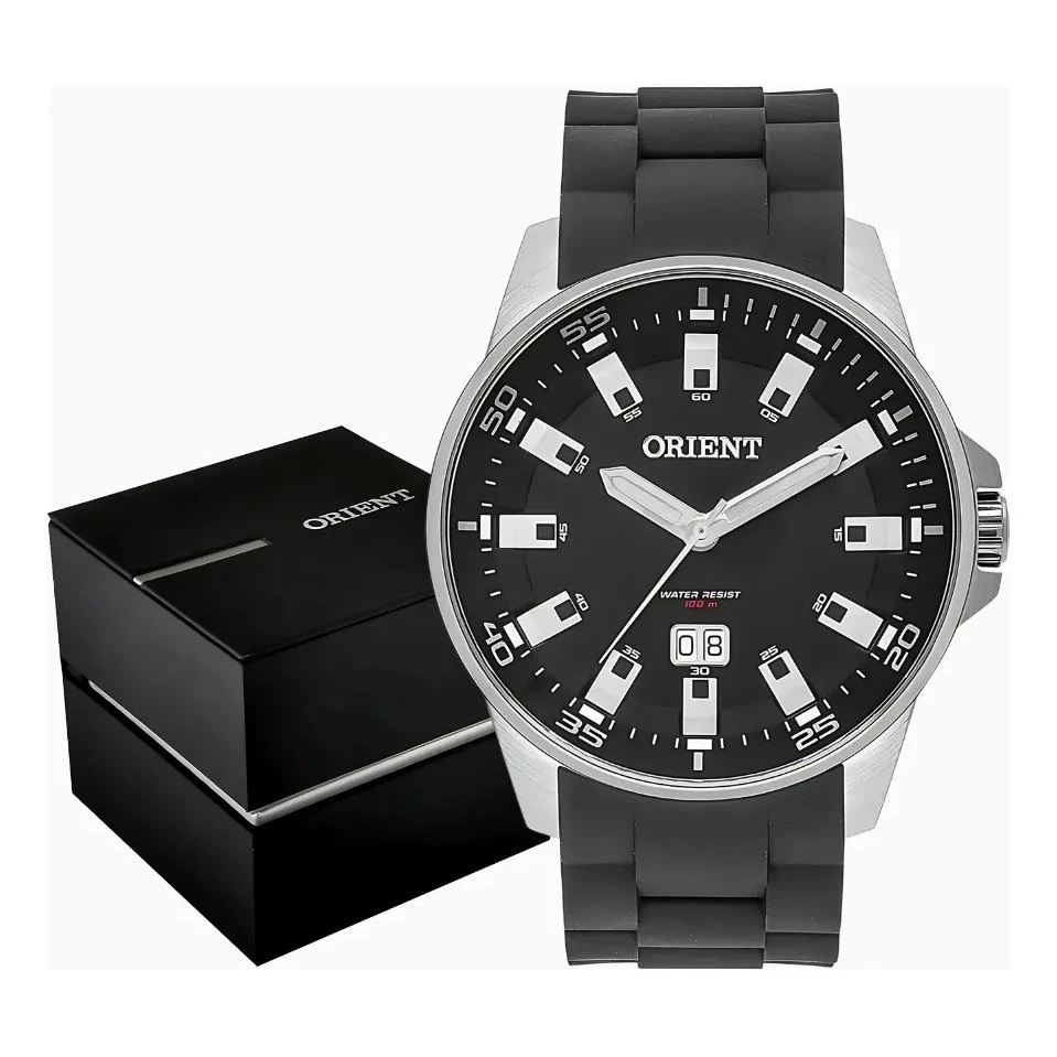 Relógio Orient Masculino Preto Mbsp1031 Pulsiera Silcone