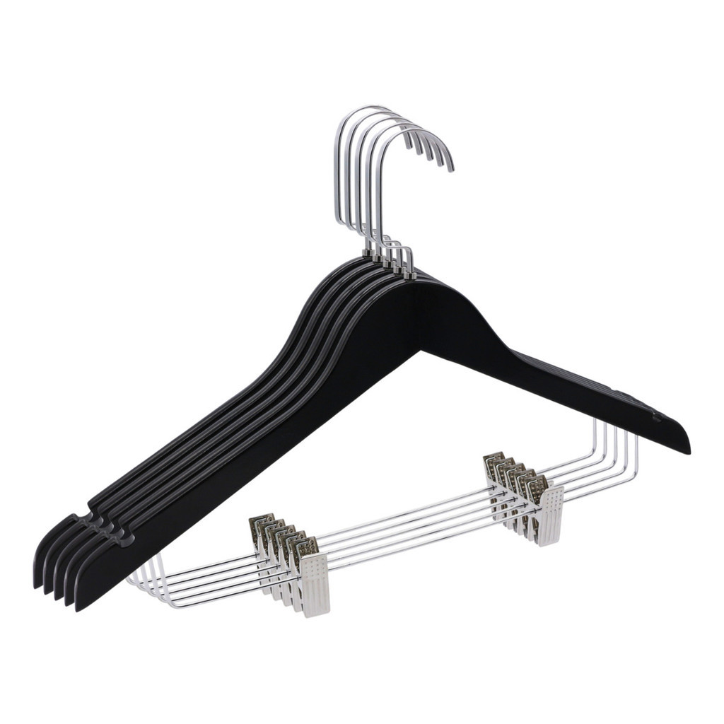 Kit 10 Cabide De Madeira Preto Com Presilha Prata Adulto Saia em Oferta na Shopee