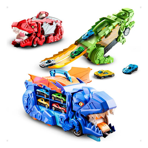 Pista Dinossauro 2 em 1 Caminhão Cegonha Carro Brinquedo com Rampa Corrida