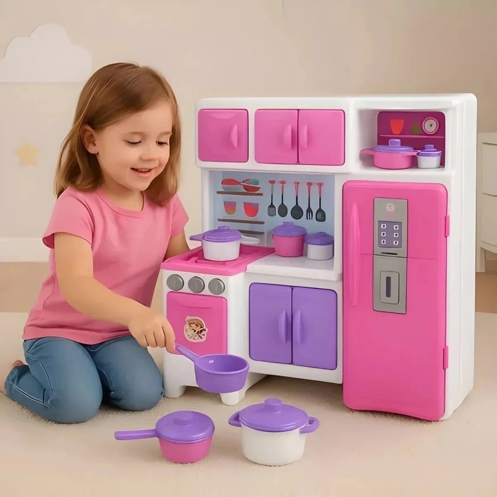 Cozinha Infantil Compacta Brinquedo Fogão Geladeira Armário Panelinhas Menina Criança Educativo