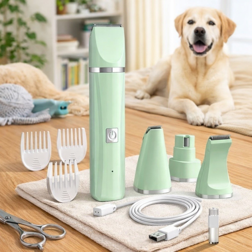Máquina de Tosa Pet 4 em 1 Silenciosa Recarregável USB para Cães e Gatos