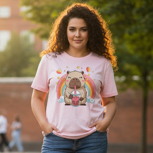 Camiseta feminina de capivara do infantil ao plus size 100% algodão estilosa e confortável
