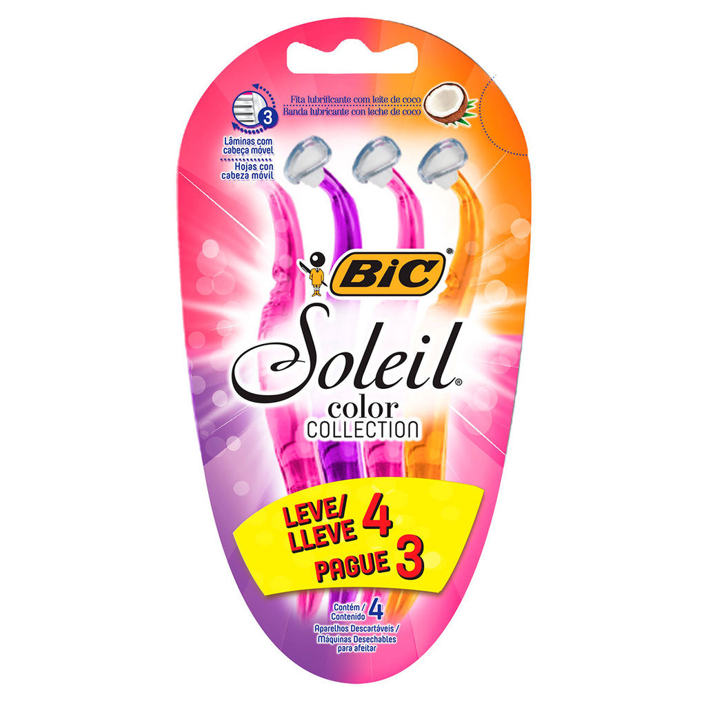 Barbeador descartável Soleil Rosa, Roxo e Laranja 4 unidades Bic em Oferta na Shopee