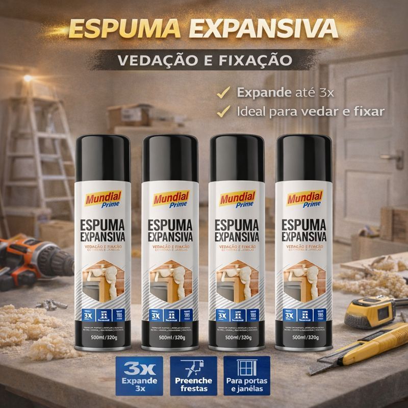 Espuma Expansiva Poliuretano 500ml Mundial Prime Fixação E Vedação De Portas Janelas Telhados e Mais em Oferta na Shopee