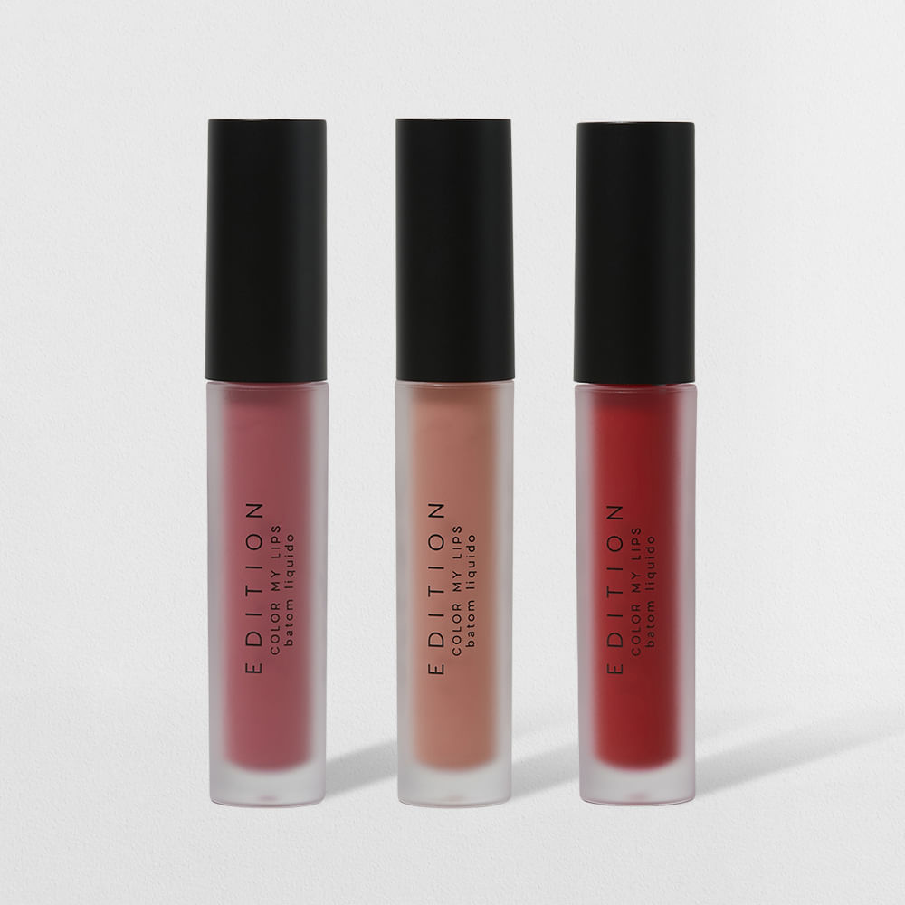 Kit Batom Líquido Vermelho + Batom Líquido Nude + Batom Líquido Rosa Océane Edition (3 Produtos) em Oferta na Shopee