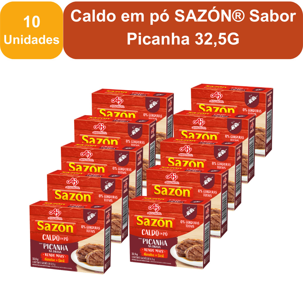 Kit 10 Unidades Caldo em pó SAZÓN® Sabor Picanha 32,5G em Oferta na Shopee