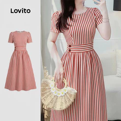 Lovito Elegante Vestido com Zíper e Botão para Primavera/verão Vermelho para Mulheres L171ED487