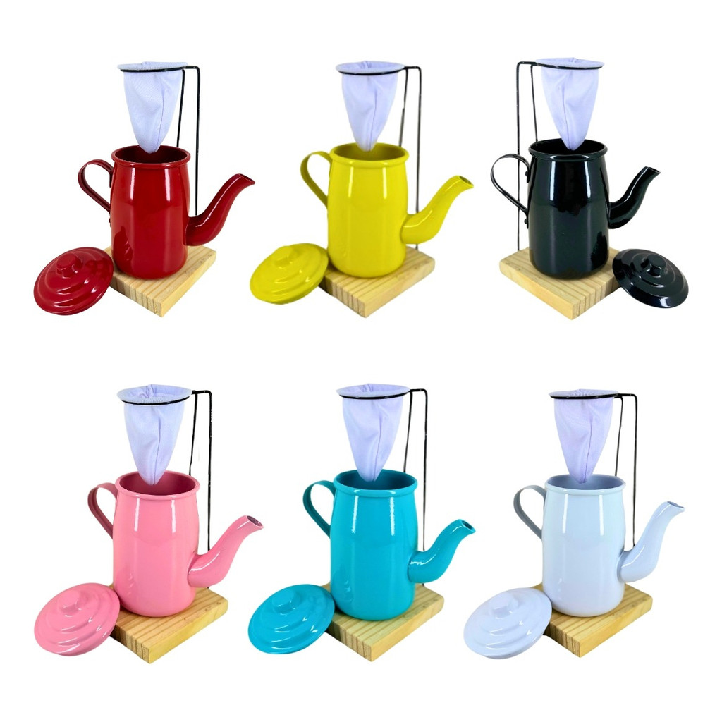 Kit Café Gourmet Mini Bule Alumínio 400ml Suporte E Coador