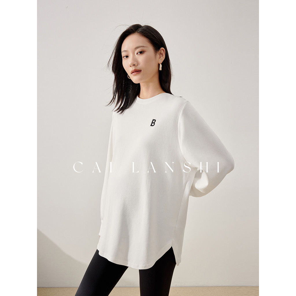 Cailan Poesia Maternidade Desgaste Top Primavera Verão 2026 Novo Estilo Camiseta de Manga Comprida Versão Coreana Solta 