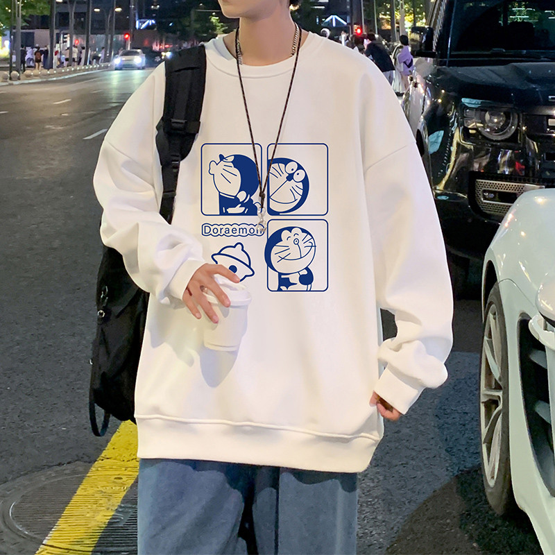 Doraemon moletom meninos 2026 primavera outono Casual High street Wear japonês Retro tamanho grande sem capuz casal cami