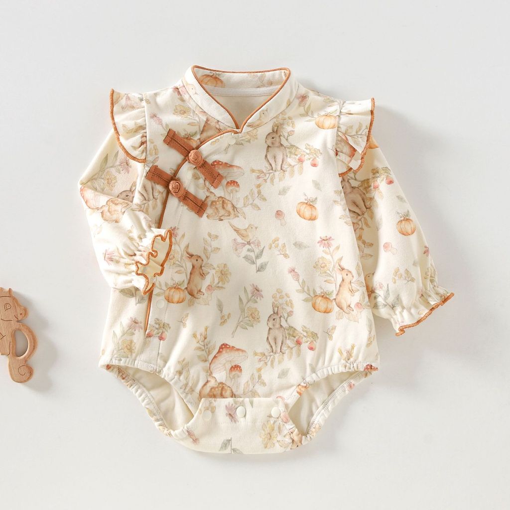 Roupas infantis macacão de fundo pijamas novo estilo Country macacão manga longa Floral bebê algodão lã macacão primaver