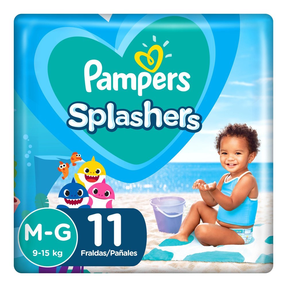 Fralda Pampers Splashers Baby Shark Tamanho M/G com 11 Fraldas Descartáveis em Oferta na Shopee