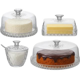 Kit Mesa Posta Queijeira Boleira Açucareiro Manteigueira Incolor Glamour 4 Peças Plasútil em Oferta na Shopee