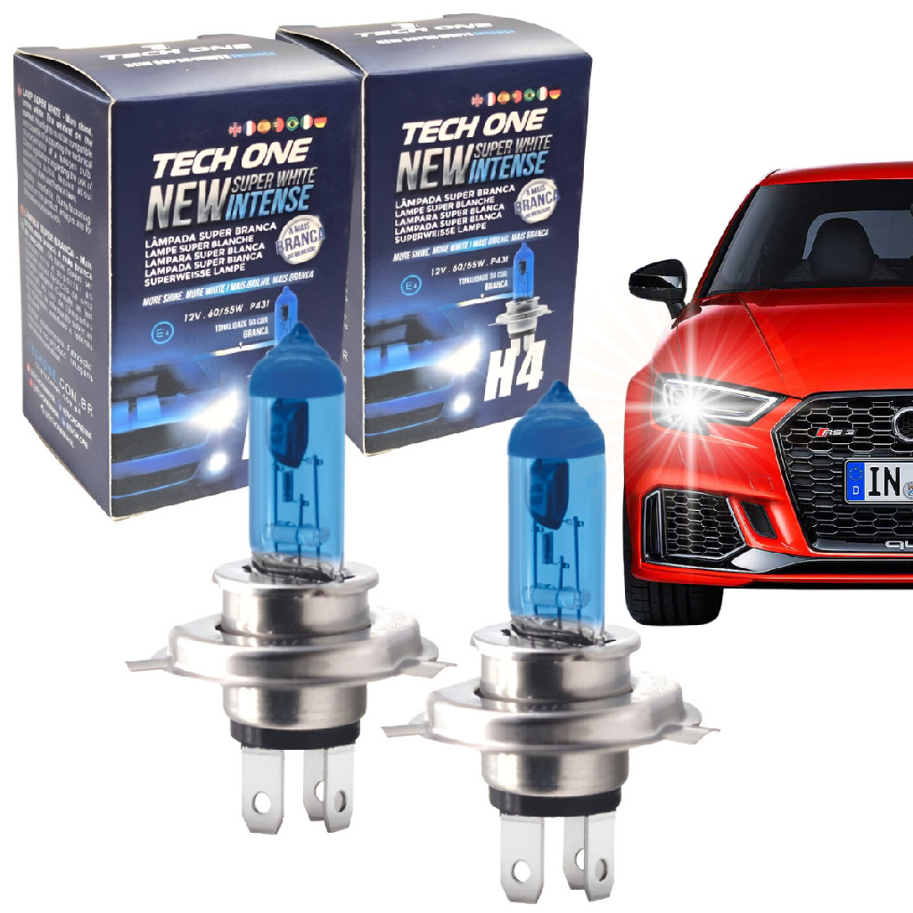 Par Lampada Super Branca H4 8500k Tipo Xenon 12v 55/60w Techone