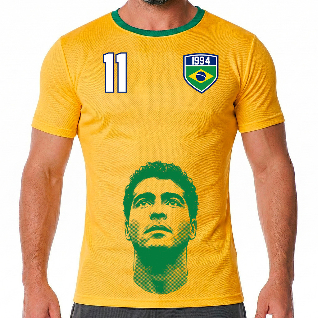 Camisa Dry Fit Retrô Masculina Romário Brasil Campeão Futebol Copa Do Mundo 1994 Camiseta Polyester