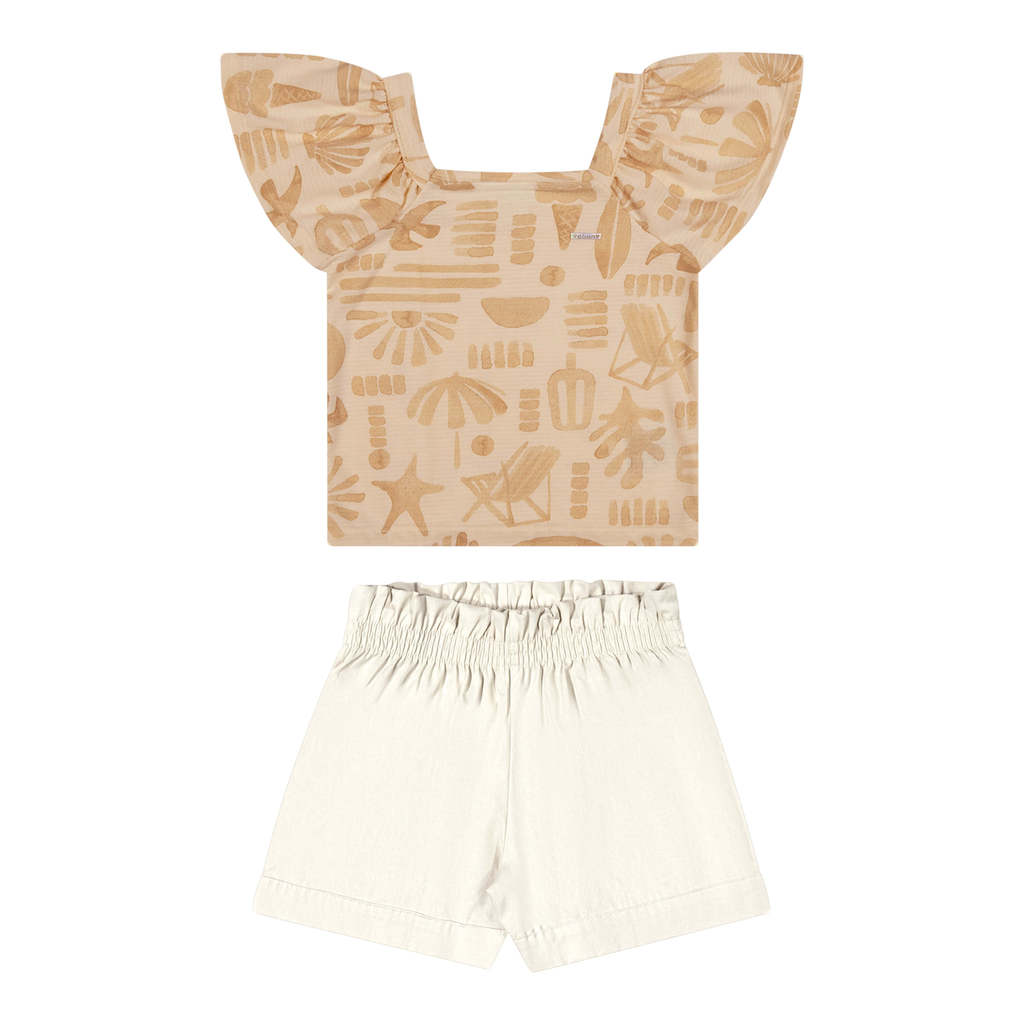 Conjunto Infantil Menina Carimbo Tropical Elian Bege em Oferta na Shopee