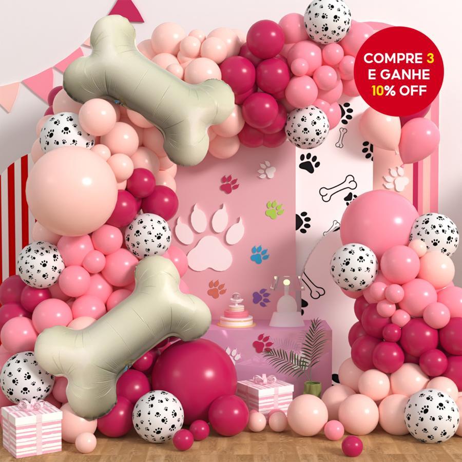 Conjunto De Balões De Pata Rosa 122 Peças-Kit De Decoração De Chá De Bebê Com Tema De Folha De Osso De Cachorro , Aniver