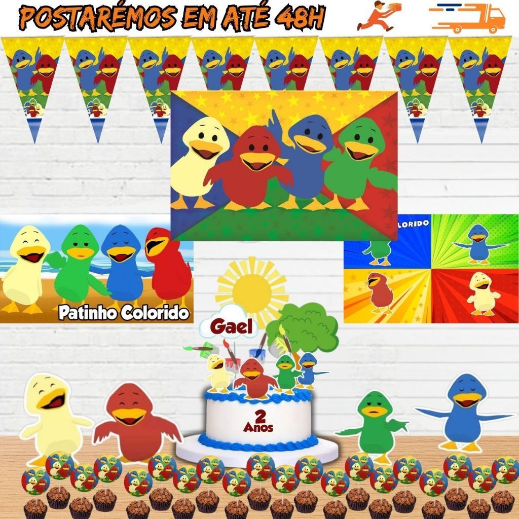 Kit Só Um Bolinho Tema Patinho Amarelinho Patinho Colorido Bento e Toto - Kit Pronto Festa em Casa